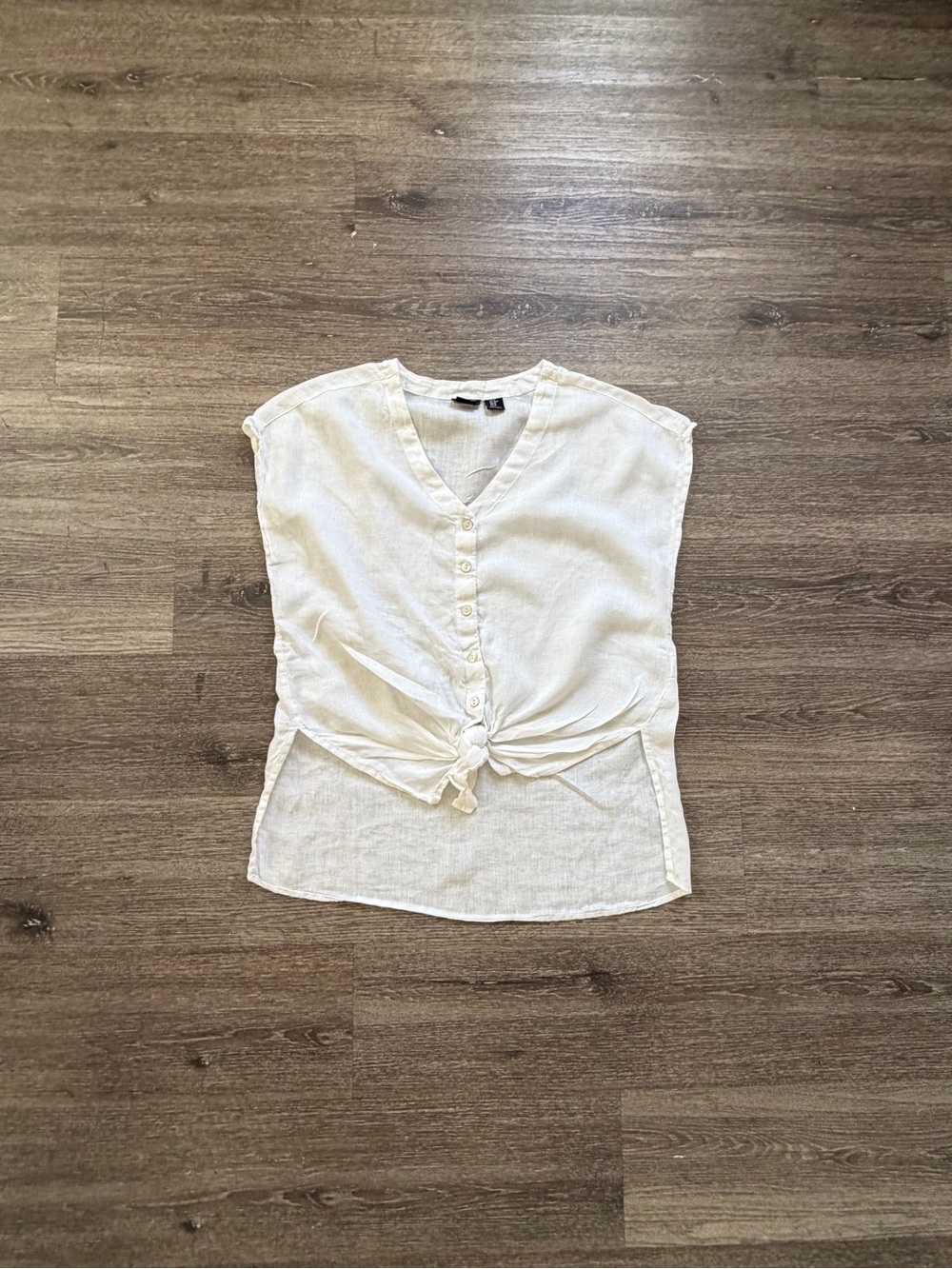 Jones New York Cream Button-Tie V-Neck Blouse